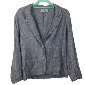 Kenar Linen Blue Chambray Two button Blazer size Medium